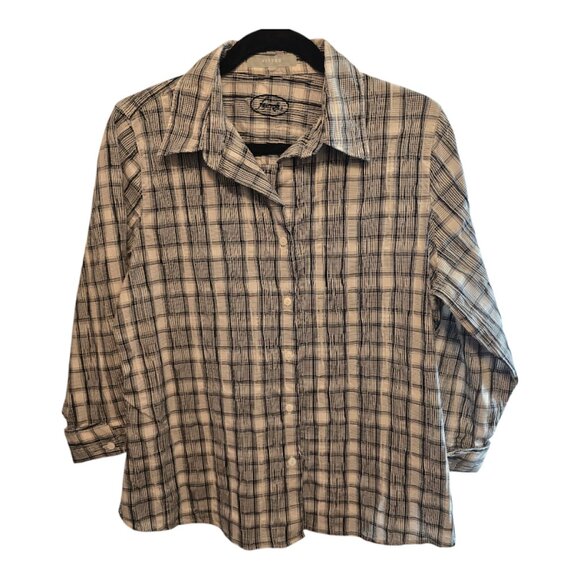 FOXCROFT BLACK WHITE BUTTON UP SHIRT 3/4 SLEEVES FITTED SIZE 10 - Picture 1 of 6